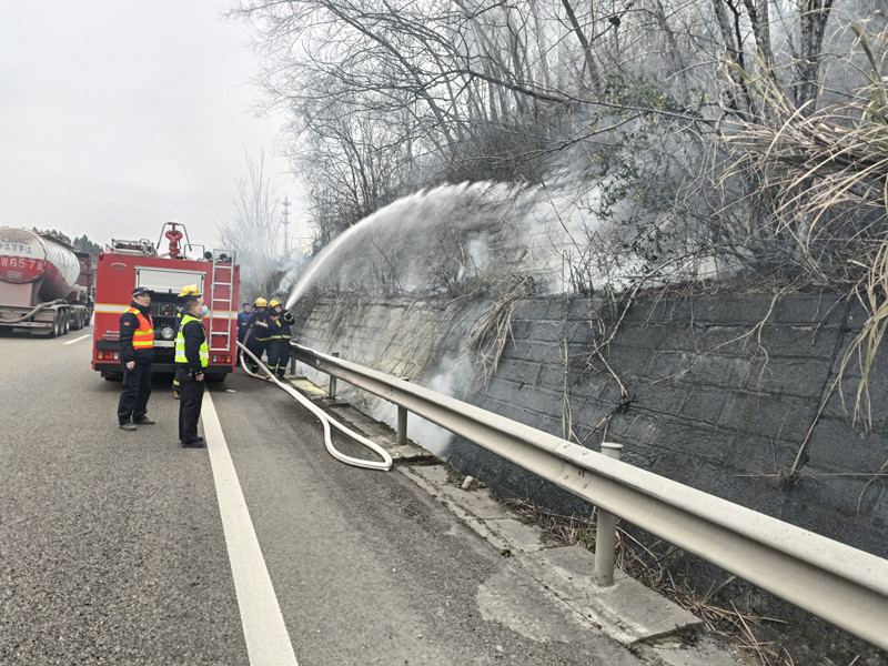 資陽管理處快速處置高速公路邊坡突發山火